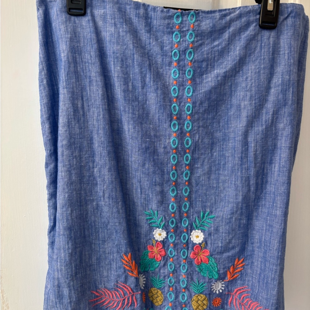 Talbots Blue Pencil Skirt with Embroidered Accents